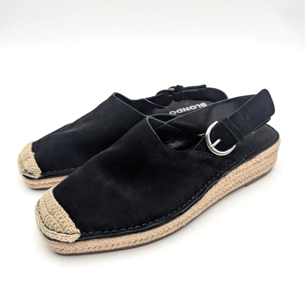 Blondo Hiliana Espadrille Wedge Sandal Flat Women's Black Suede Size US6.5M EU37